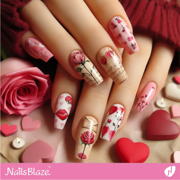 Rose and Letters Nail Art for Love | Valentine Nails - NB2403